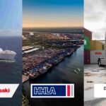 Fotomontage mit Logos und Illustrationen zu Kawasaki, HHLA und Daimler Truck