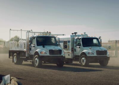 Zwei Mittelschwere Hauber der Serie Freightliner M2 106 nebeneinander
