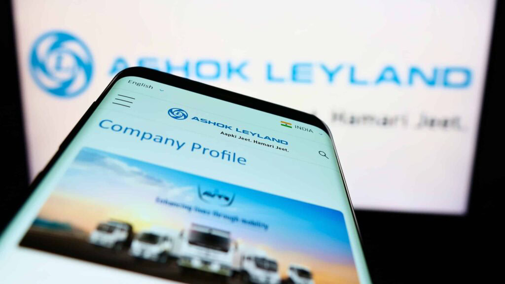 Illustration Ashok Leyland auf Handy und Bildschirm