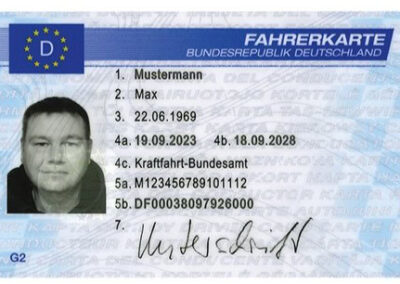 Illustration einer Lkw-Fahrerkarte, als Beispiel ausgestellt auf Max Mustermann