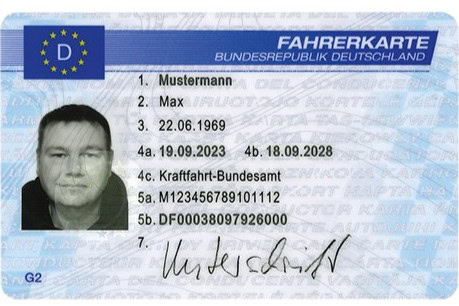 Illustration einer Lkw-Fahrerkarte, als Beispiel ausgestellt auf Max Mustermann
