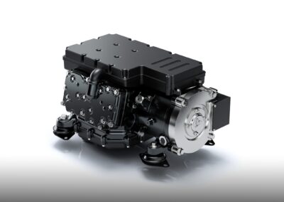 Driventic erprobt neuen elektrischen Luftkompressor Freigestellte Studioaufnahme eines in der Erprobung befindlichen neuen elektrischen Luftkompressors von Driventic