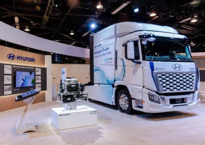 Sattelzugmaschine Xcient Fuel Cell auf dem Messestand von Hyundai auf der Advanced Clean Transportation Expo 2025