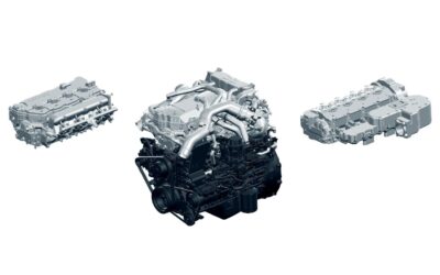 Schematische Darstellung eine Mehrstoffmotors von Isuzu mit verschiedenen Zylinderköpfen.