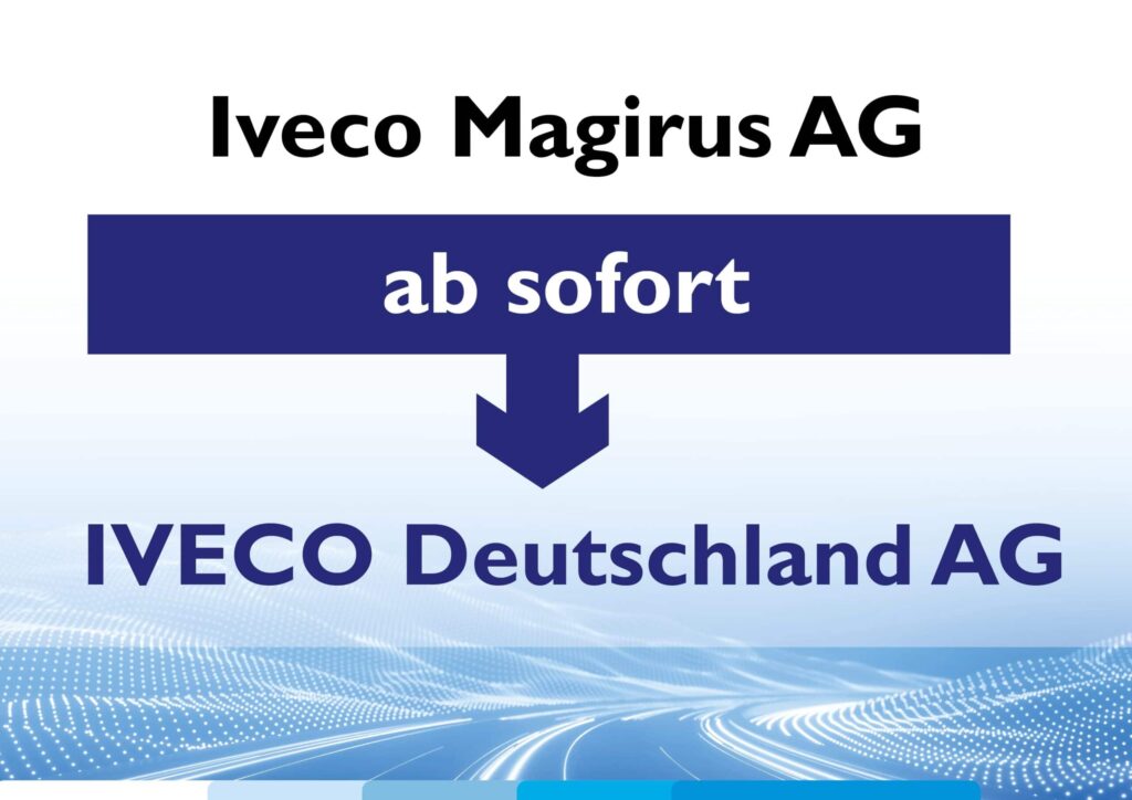 Grafische Darstellung der Namensänderung von der Iveco Magirus AG zur Iveco Deutschland AG zum 30. Juni 2025