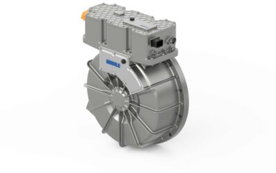 Studioaufnahme eines freigestellten Hochvoltgenerators von Mahle, der in einem neuen Range-Extender-System zum Einsatz kommt