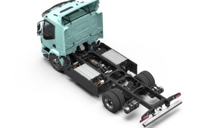 Fahrgestells eines 14-Tonners FL Electric aus der Vogelperspektive; Studioaufnahme
